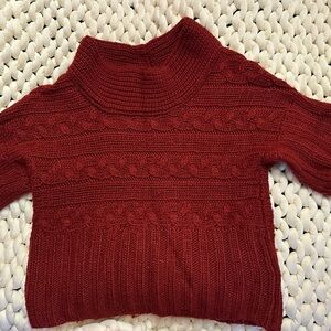 Calvin Klein Cable-Knit Turtleneck Sweater in Burgundy Red | Size M | Wool Blend